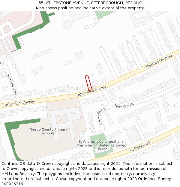 55, ATHERSTONE AVENUE, PETERBOROUGH, PE3 9UG: Location map and indicative extent of plot