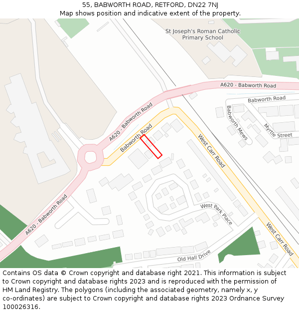 55, BABWORTH ROAD, RETFORD, DN22 7NJ: Location map and indicative extent of plot