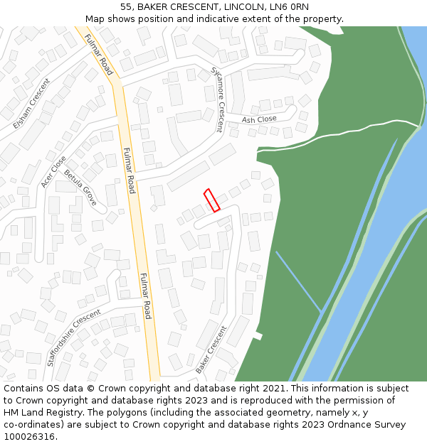 55, BAKER CRESCENT, LINCOLN, LN6 0RN: Location map and indicative extent of plot