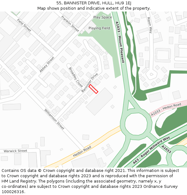 55, BANNISTER DRIVE, HULL, HU9 1EJ: Location map and indicative extent of plot