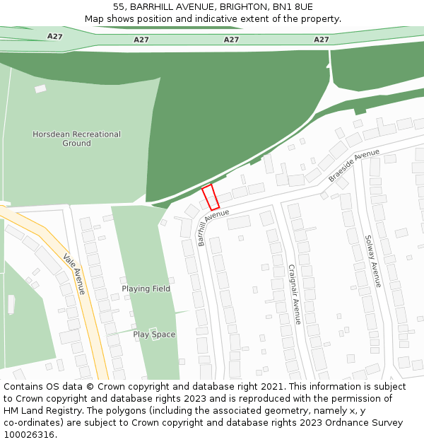 55, BARRHILL AVENUE, BRIGHTON, BN1 8UE: Location map and indicative extent of plot