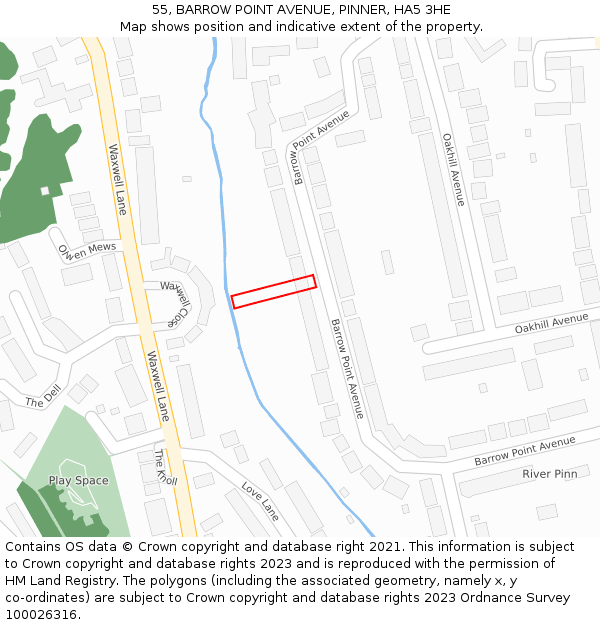 55, BARROW POINT AVENUE, PINNER, HA5 3HE: Location map and indicative extent of plot