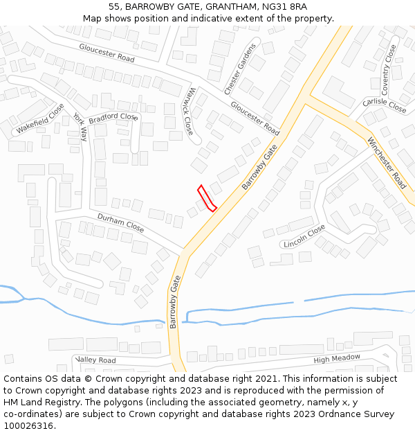 55, BARROWBY GATE, GRANTHAM, NG31 8RA: Location map and indicative extent of plot