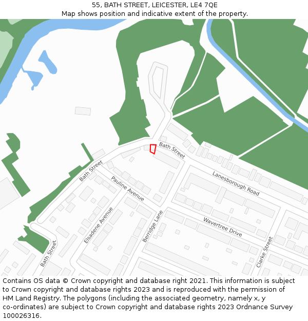 55, BATH STREET, LEICESTER, LE4 7QE: Location map and indicative extent of plot