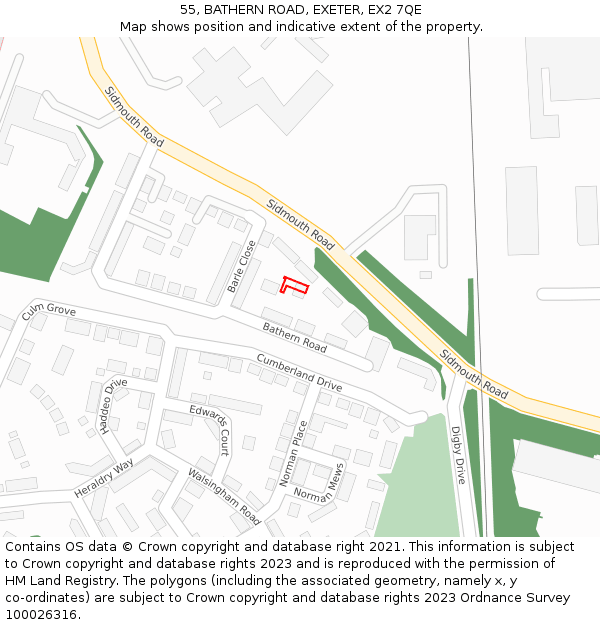 55, BATHERN ROAD, EXETER, EX2 7QE: Location map and indicative extent of plot