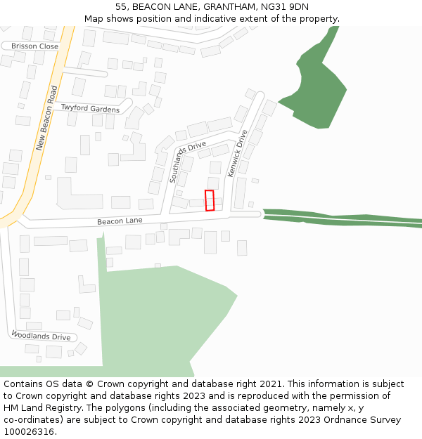 55, BEACON LANE, GRANTHAM, NG31 9DN: Location map and indicative extent of plot