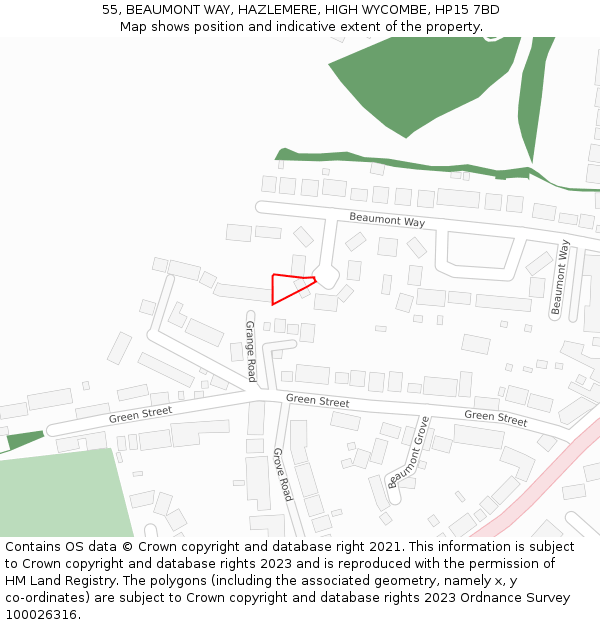 55, BEAUMONT WAY, HAZLEMERE, HIGH WYCOMBE, HP15 7BD: Location map and indicative extent of plot