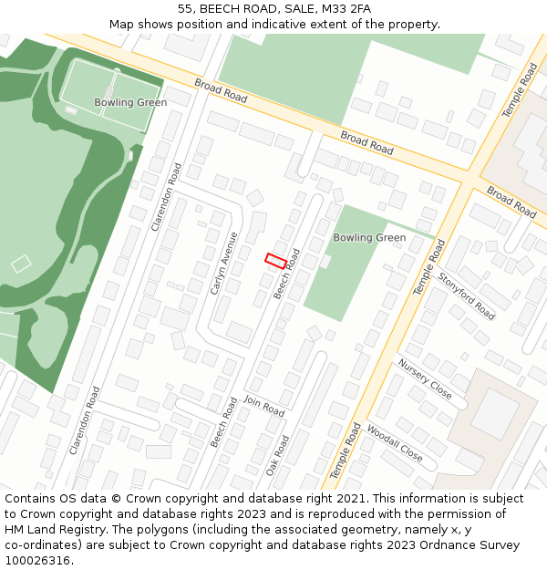 55, BEECH ROAD, SALE, M33 2FA: Location map and indicative extent of plot