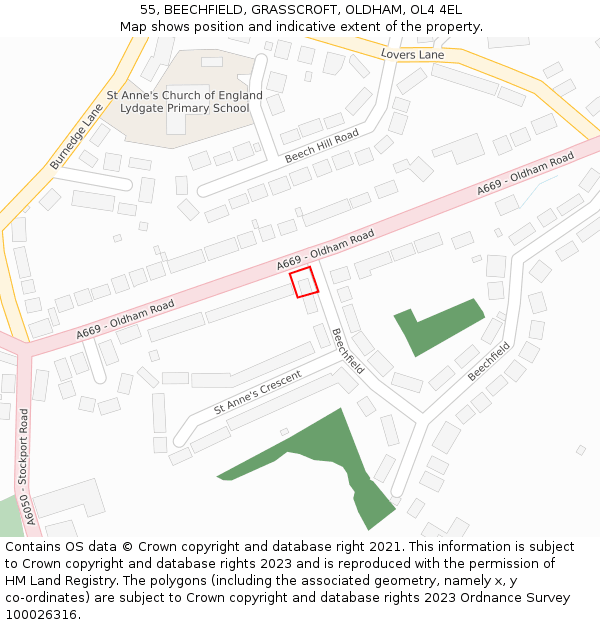 55, BEECHFIELD, GRASSCROFT, OLDHAM, OL4 4EL: Location map and indicative extent of plot