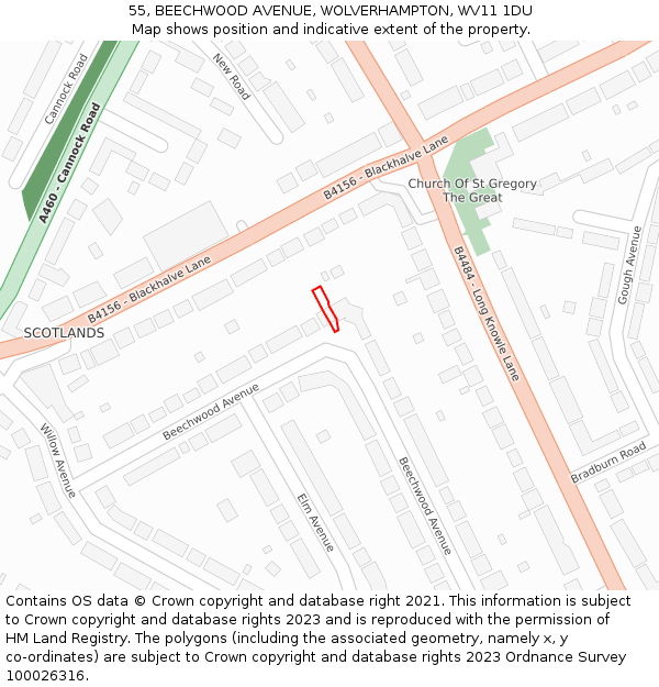 55, BEECHWOOD AVENUE, WOLVERHAMPTON, WV11 1DU: Location map and indicative extent of plot