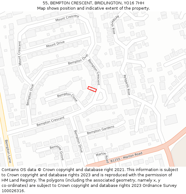 55, BEMPTON CRESCENT, BRIDLINGTON, YO16 7HH: Location map and indicative extent of plot