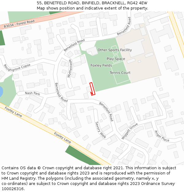 55, BENETFELD ROAD, BINFIELD, BRACKNELL, RG42 4EW: Location map and indicative extent of plot