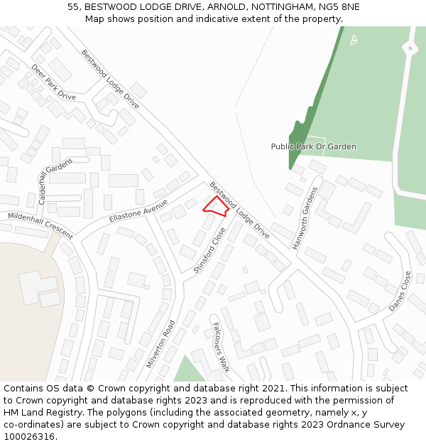 55, BESTWOOD LODGE DRIVE, ARNOLD, NOTTINGHAM, NG5 8NE: Location map and indicative extent of plot