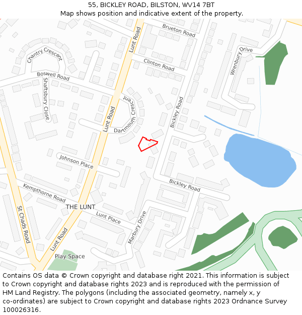 55, BICKLEY ROAD, BILSTON, WV14 7BT: Location map and indicative extent of plot