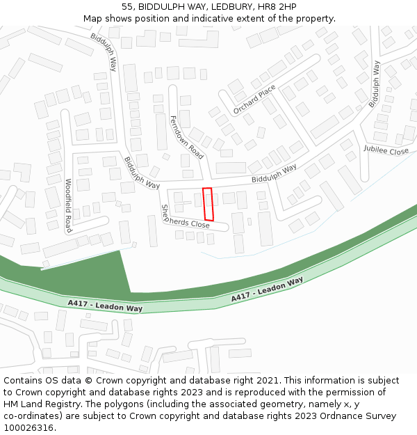 55, BIDDULPH WAY, LEDBURY, HR8 2HP: Location map and indicative extent of plot