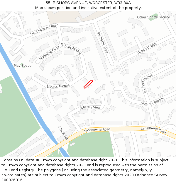 55, BISHOPS AVENUE, WORCESTER, WR3 8XA: Location map and indicative extent of plot