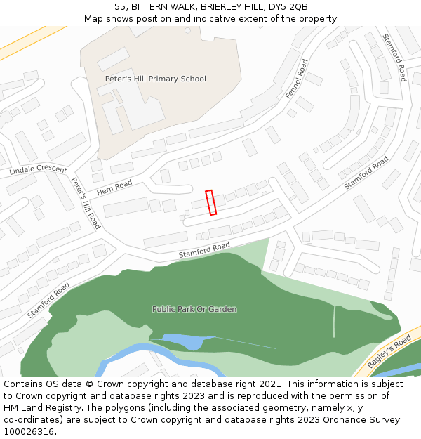 55, BITTERN WALK, BRIERLEY HILL, DY5 2QB: Location map and indicative extent of plot