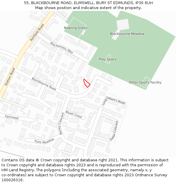 55, BLACKBOURNE ROAD, ELMSWELL, BURY ST EDMUNDS, IP30 9UH: Location map and indicative extent of plot