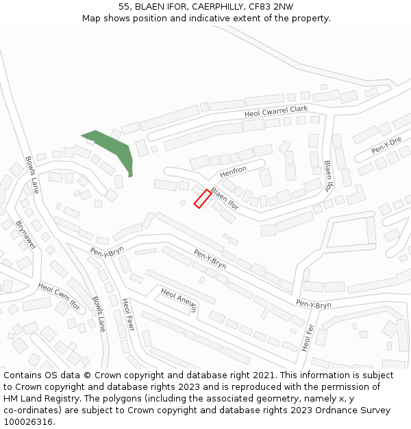 55, BLAEN IFOR, CAERPHILLY, CF83 2NW: Location map and indicative extent of plot