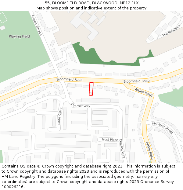 55, BLOOMFIELD ROAD, BLACKWOOD, NP12 1LX: Location map and indicative extent of plot