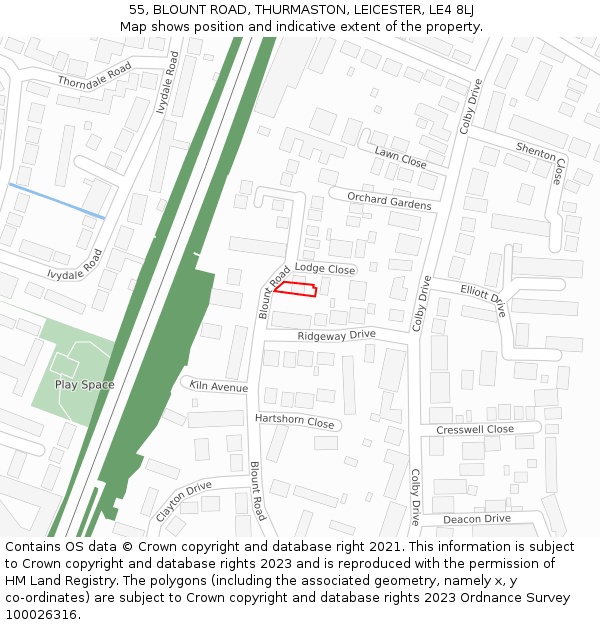 55, BLOUNT ROAD, THURMASTON, LEICESTER, LE4 8LJ: Location map and indicative extent of plot