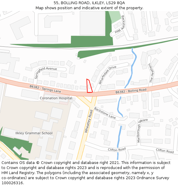 55, BOLLING ROAD, ILKLEY, LS29 8QA: Location map and indicative extent of plot