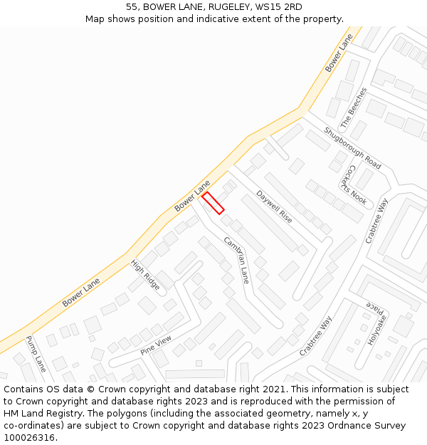 55, BOWER LANE, RUGELEY, WS15 2RD: Location map and indicative extent of plot