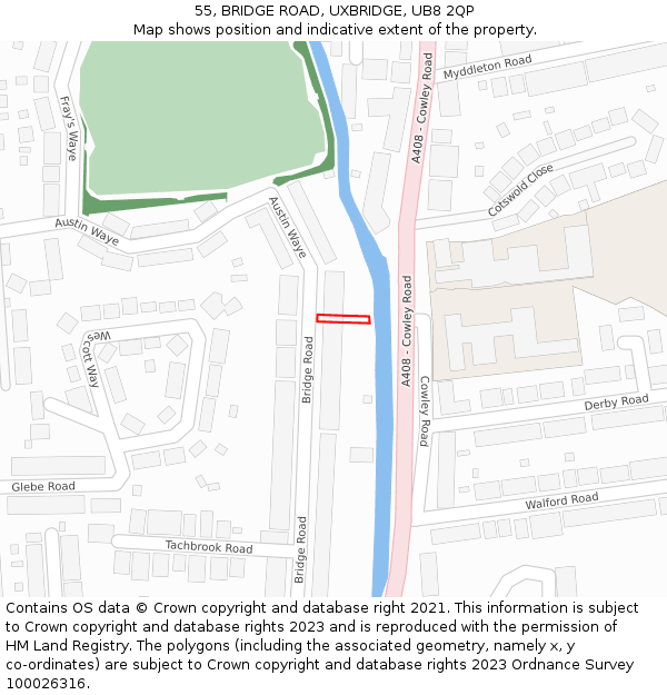 55, BRIDGE ROAD, UXBRIDGE, UB8 2QP: Location map and indicative extent of plot
