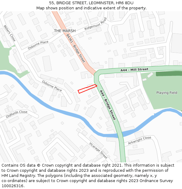 55, BRIDGE STREET, LEOMINSTER, HR6 8DU: Location map and indicative extent of plot