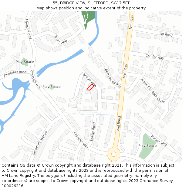 55, BRIDGE VIEW, SHEFFORD, SG17 5FT: Location map and indicative extent of plot