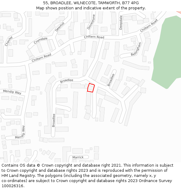 55, BROADLEE, WILNECOTE, TAMWORTH, B77 4PG: Location map and indicative extent of plot