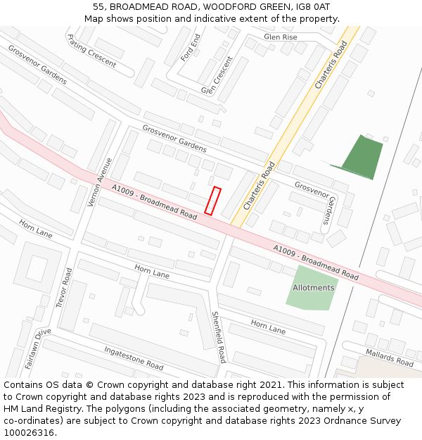 55, BROADMEAD ROAD, WOODFORD GREEN, IG8 0AT: Location map and indicative extent of plot