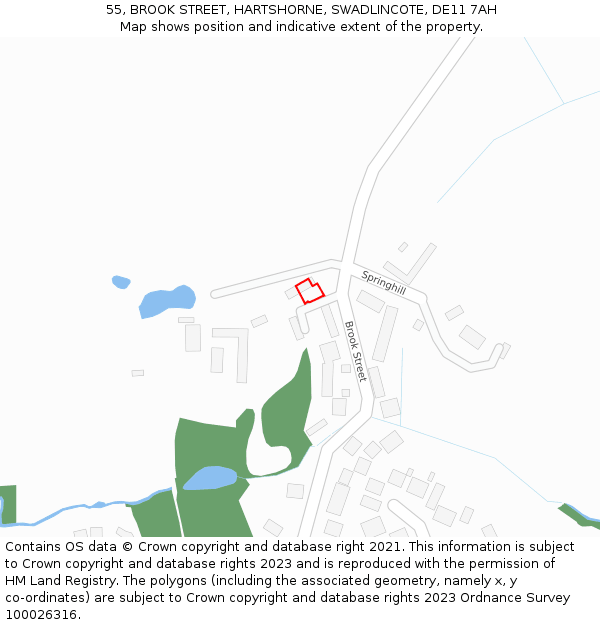 55, BROOK STREET, HARTSHORNE, SWADLINCOTE, DE11 7AH: Location map and indicative extent of plot