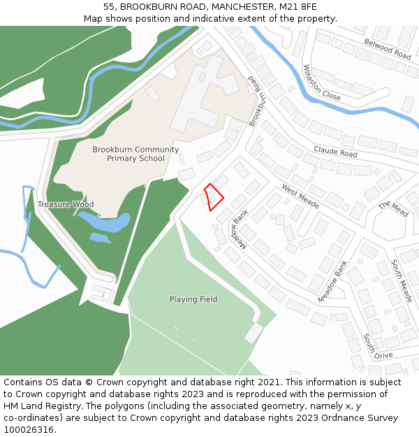 55, BROOKBURN ROAD, MANCHESTER, M21 8FE: Location map and indicative extent of plot