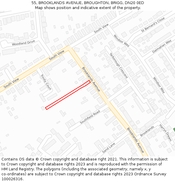 55, BROOKLANDS AVENUE, BROUGHTON, BRIGG, DN20 0ED: Location map and indicative extent of plot