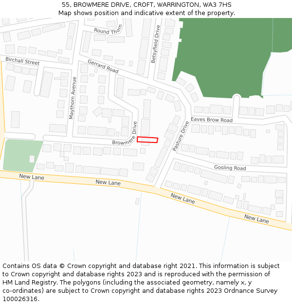 55, BROWMERE DRIVE, CROFT, WARRINGTON, WA3 7HS: Location map and indicative extent of plot
