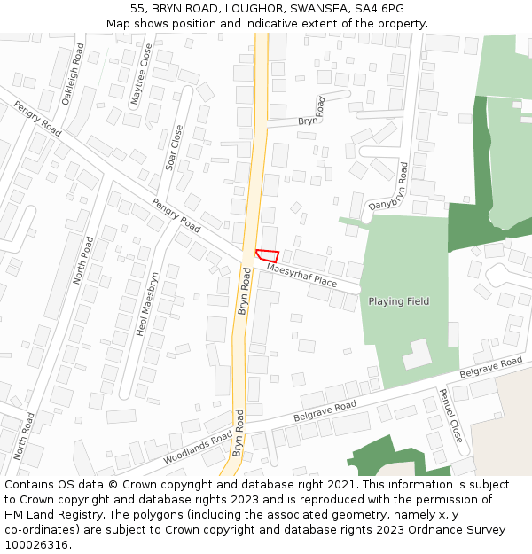 55, BRYN ROAD, LOUGHOR, SWANSEA, SA4 6PG: Location map and indicative extent of plot