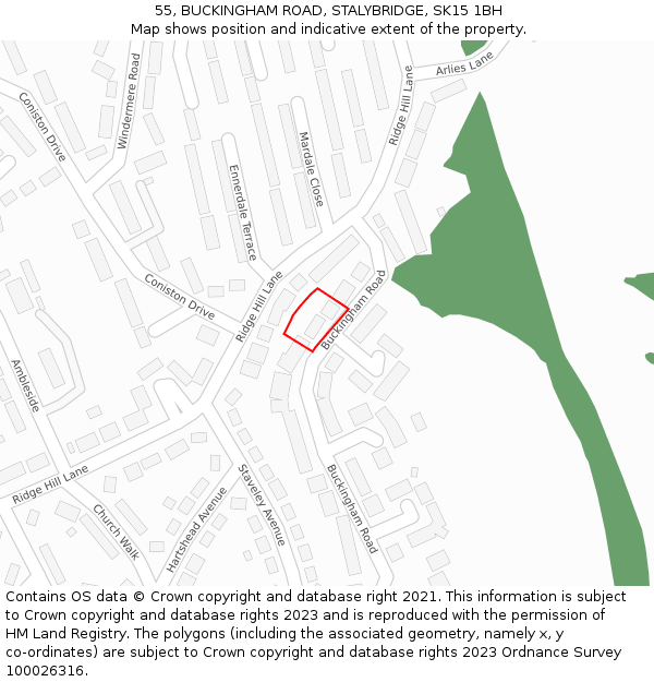 55, BUCKINGHAM ROAD, STALYBRIDGE, SK15 1BH: Location map and indicative extent of plot