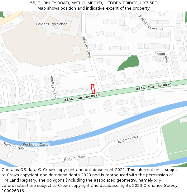 55, BURNLEY ROAD, MYTHOLMROYD, HEBDEN BRIDGE, HX7 5PD: Location map and indicative extent of plot