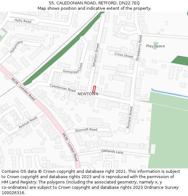 55, CALEDONIAN ROAD, RETFORD, DN22 7EQ: Location map and indicative extent of plot