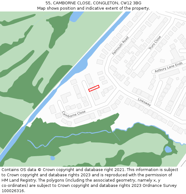 55, CAMBORNE CLOSE, CONGLETON, CW12 3BG: Location map and indicative extent of plot