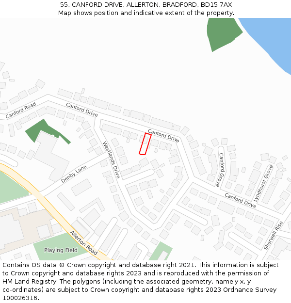 55, CANFORD DRIVE, ALLERTON, BRADFORD, BD15 7AX: Location map and indicative extent of plot