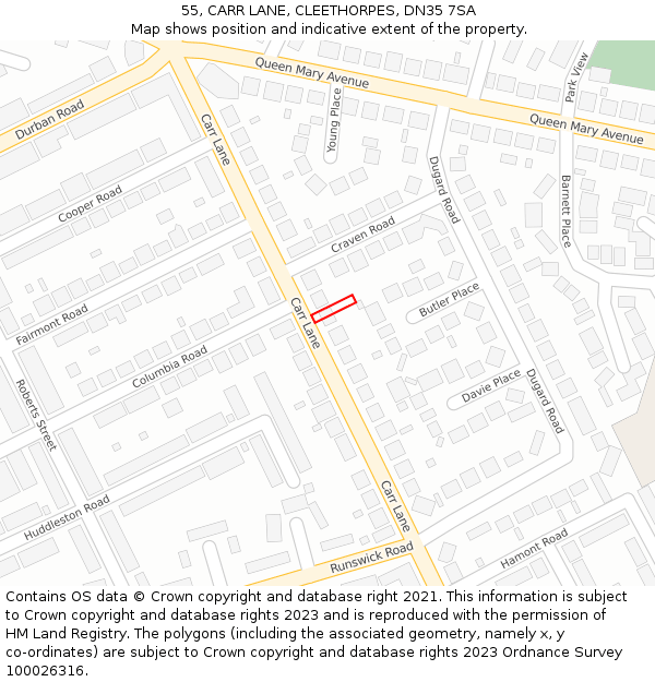 55, CARR LANE, CLEETHORPES, DN35 7SA: Location map and indicative extent of plot