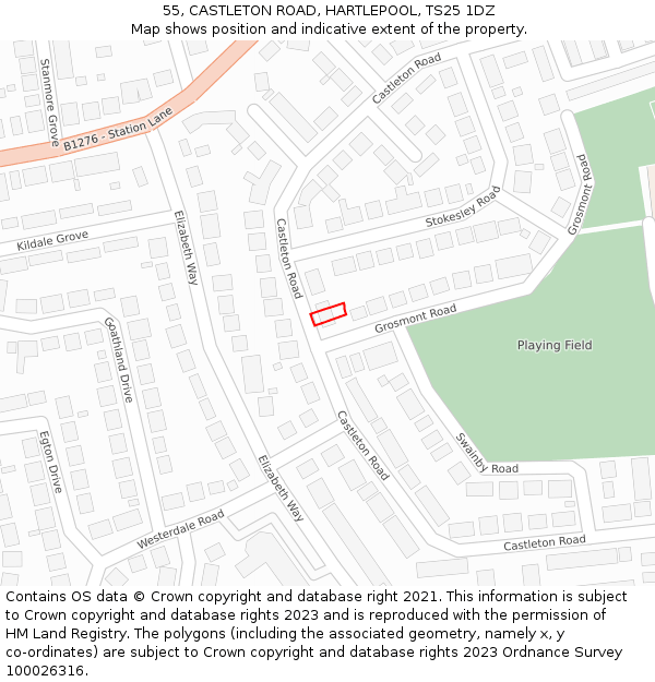 55, CASTLETON ROAD, HARTLEPOOL, TS25 1DZ: Location map and indicative extent of plot