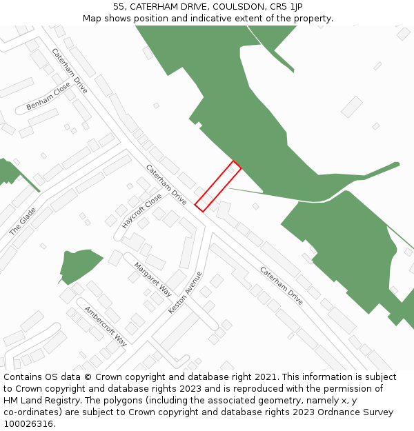 55, CATERHAM DRIVE, COULSDON, CR5 1JP: Location map and indicative extent of plot