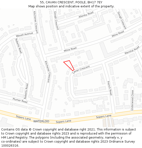 55, CAVAN CRESCENT, POOLE, BH17 7EY: Location map and indicative extent of plot