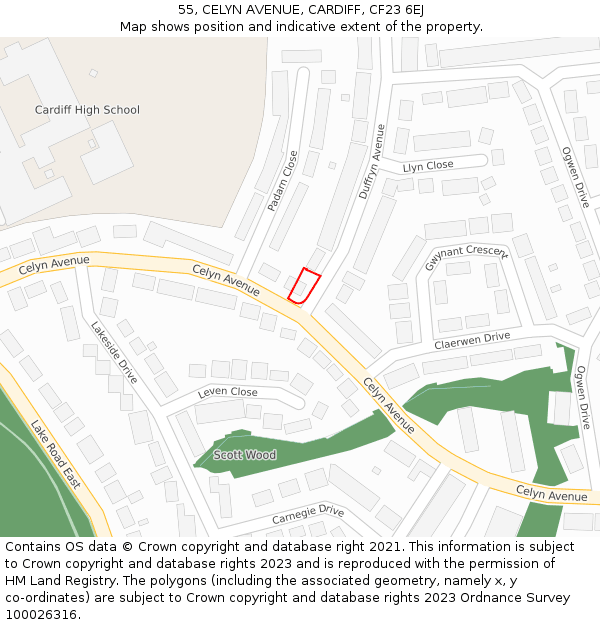 55, CELYN AVENUE, CARDIFF, CF23 6EJ: Location map and indicative extent of plot