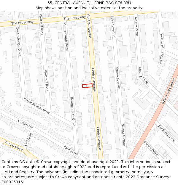 55, CENTRAL AVENUE, HERNE BAY, CT6 8RU: Location map and indicative extent of plot