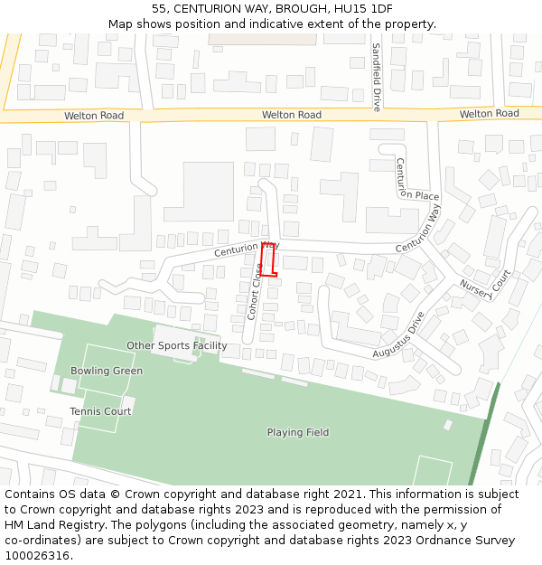 55, CENTURION WAY, BROUGH, HU15 1DF: Location map and indicative extent of plot