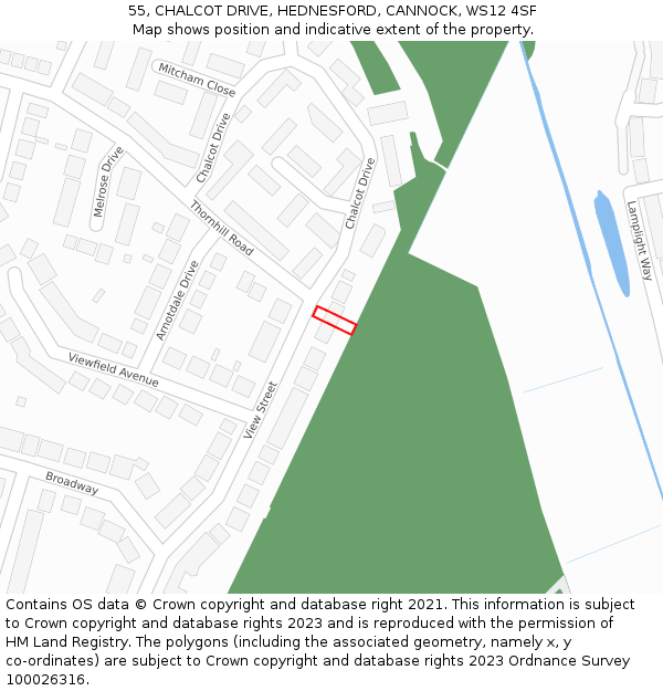 55, CHALCOT DRIVE, HEDNESFORD, CANNOCK, WS12 4SF: Location map and indicative extent of plot